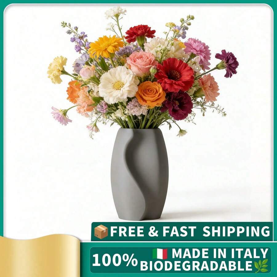ORIZZONTE Vase décoratif moderne à surface ondulée – Design sculptural minimaliste pour fleurs séchées, branches et compositions florales – Idée cadeau pour la maison ou le bureau – 100 % fabriqué en Italie, expédié d'Italie