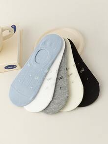 5 Pairs Women's Bow Tie Ankle Socks - Breathable No-Show Socks With Lace Trim, Non-Slip Design Suitable For Spring And Summer - Multicolor - View 1