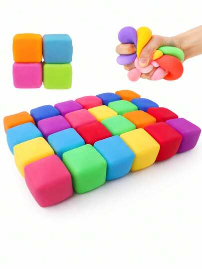 Random Color Mini Slow Rising Stress Cube With Transparent Storage Box: Stretchy Dough Balls For Anxiety Relief, Classroom Rewards, Hand Therapy Sensory Balls (Random Color)