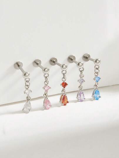 1件时尚简约水滴形钻石吊坠耳环，适合女性日常佩戴