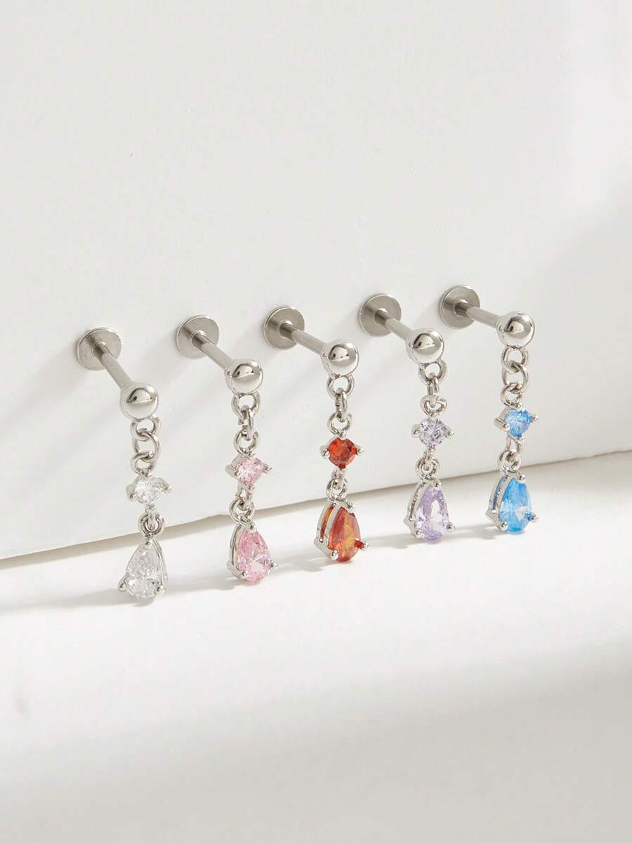 1pc Fashionable Minimalist Water Drop Diamond Pendant Earrings, Suitable For Women's Daily Wear - water droplets - View 1