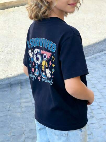 1pc Tween Girl Printed Short Sleeve T-Shirt, Student Youth Clothing, Summer Gift For Kids