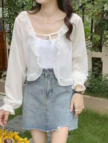 1件女士轻薄雪纺披肩罩衫，适合夏季，可搭配吊带裙 - 彩色 - 查看 3