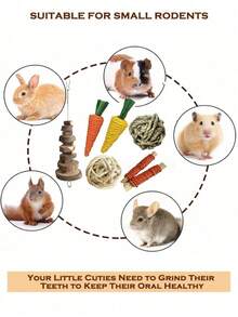 Pet Chew Toy Set, Rabbit Hamster Bite Toys Combo, Small Animal Playtime Toys, Rabbit Chew Toys, Hamster Teeth Cleaning Toys, Wooden Chew Toy Set, Unicycle Dumbbell, Carrot, Apple Wood - View 3
