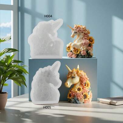 独角兽花朵香薰蜡烛硅胶模具 DIY 梦幻独角兽花朵蜡烛硅胶模具