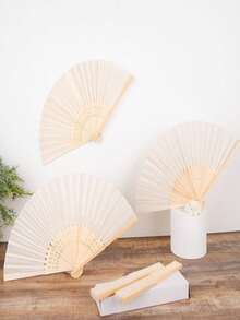 50pcs/10pcs/1pc Wedding/Party Oil Paper Folding Hand Fans - White - View 6