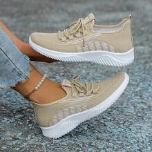 女士透气跑步鞋，新款春秋季防滑软底舒适休闲百搭平底鞋 - 卡其色 - 查看 3