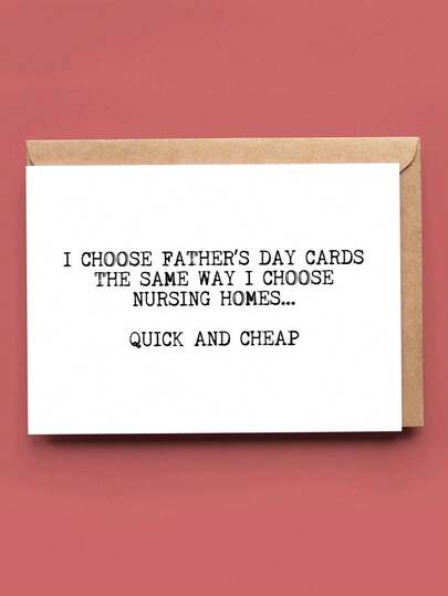 1pc "Quick And Cheap" Funny Father's Day Card With Envelope - Snarky Gag Card For Dad From Son Or Daughter - Perfect Father's Day Gift, Blank Inner Page For Writing