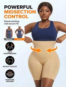 1pc Women's Christmas High Waist Slimming Leggings, Comfortable & Versatile For Daily Wear. Double-Layer Design Enhances Abdominal Control For A Perfect Figure. Shorts - Apricot - View 3