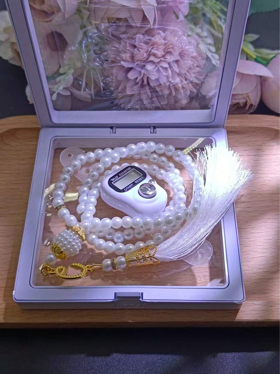 2件套穆斯林念珠套装 - 电子计数手链+戒指，精美悬浮礼盒，伊斯兰信仰日常祈祷必备，馈赠亲朋好友的精致礼物 - LR41計數器 - 查看 1