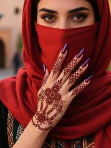 3 ملصقات وشم مؤقت مقاوم للماء بأوراق حمراء بنية، ملصقات وشم مائي واقعية عصرية، فن الجسم للنساء للمناسبات والأعراس والهدايا والاستخدام اليومي - بني - مشاهدة 3