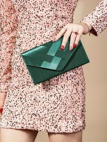 Tas Clutch Malam Bergaya dengan Hiasan Satin, Tas Bahu Model Amplop - Hijau - View 5