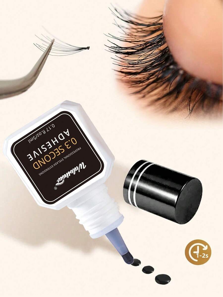 Waloshow 1pc 5ml 0.3S 0.5S 1S Eyelash Extension Glue, Black Single Lash Adhesive Set, Professional Use - Black - View 1