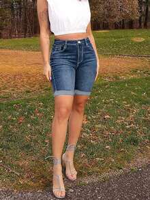 Women's Pocket Washed Stretchy Skinny Cycling Jeans - Màu xanh lam - Xem 8