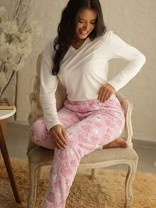 Smara Modas Women's Pajamas Fleece Pants Ted Warm Comfortable Printed Fuzzy Autumn/Winter Sizes M To G1 - Trái Tim Mê Hoặc - Xem 1