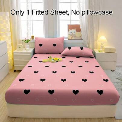 1pc Breathable Fitted Fitted Sheet With Soulmate Pattern, Soft & Comfortable Mattress Protector For Bedroom, Guest Room And Dorm, Bedding Cover (Pillow Case Not Included)