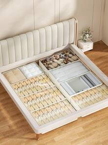 1PC Under Bed Storage Box, Foldable Linen Organizer With Clear Zipper Lid & Reinforced Handles, Dustproof Large Capacity Bin For Clothes, Blankets, Toys & Bedding, Beige - Off White - View 2