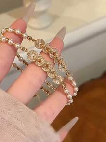 New Chinese Style Zirconia Coin Beaded Pearl Bracelet, Retro Palace Elegant Luxury Versatile Bracelet For Women - Copper Coin Beaded Pearl Bracelet - View 4