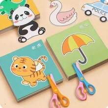 48pcs/96pcs Fun Kids Paper Cutting Set, Animal Theme Papers, Paper Cutting Art, DIY Arts & Crafts Supplies With Scissors - Multicolor - View 3