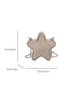 1pc New Mini Bag, Rhinestone Embellished Mini Bag, Silver Wallet, Shiny Futuristic Pentagram Handbag, Chain Shoulder Star Bag, Asymmetric Handbag, Accessory Pouch, Elegant Coin Purse, Gold Earphone Case, Wedding, Women Handbag, Gold Wallet, Summer Party Clutch, Gift Evening Bag - Silver - View 13