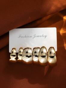 6-18pcs Water Drop Textured C-Shape Hoop Earrings, Suitable As Gifts For Holidays And Loved Ones - Gold - View 8