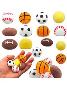 15个迷你毛绒运动球可挤压玩具，包括迷你足球、棒球、篮球、橄榄球和网球，适合宠物、礼品和派对（随机） - 彩色 - 查看 3