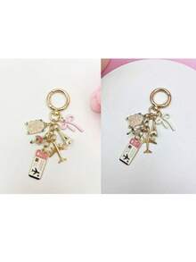 三色旅行主题钥匙扣 - 可爱包包挂饰，时尚钥匙圈配件，包含飞机、行李箱和机票吊坠，耐用珐琅钥匙链，可用于装饰钱包、背包、钥匙和行李牌 - 彩色 - 查看 14