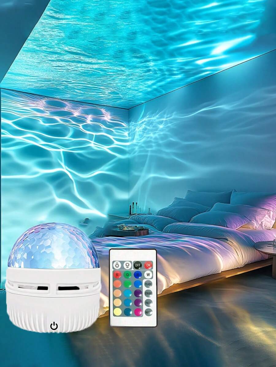LED Projector - 2-In-1 Northern Lights & Ocean Wave Night Lamp With Remote, 14 Vibrant Effects, Powered Via Supplied Cable, Ideal For Bedroom, Game Room, Home Theater Decor, Ambiance Lighting & Relaxation