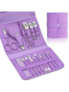 16-Piece Nail Clipper Set, Stainless Steel Nail Tools, Including Nail Clippers, Nail File, And Ear Pick, Comes With A Portable Storage Box, Suitable For Home And Travel Use - Màu tím hoa cà - Xem 6