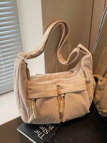 2026 Neuankömmling Damen Japanischer Harajuku INS vielseitiger Schultertasche mit großer Kapazität, minimalistisch, literarisch, Cord - Khaki - Übersicht 5