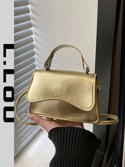 Mini Handheld Bag, Solid Color Casual Bag, Solid Color Flip Cover Bag, Lipstick Bag, Fashionable For Shopping, Accessory Bag, Women's Shoulder Crossbody Bag