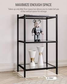 HEXCELEN Bookcase Bookshelf, Tempered Glass Bookshelves, Slim Shelving Unit For Bedroom, Bathroom, Home Office, Steel Frame, Home Decor, 5 Tier, 6 Tier Gold - màu đen - Xem 5