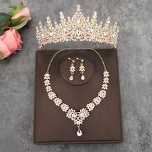 1 Set Alloy Rhinestone Queen Tiara, Elegant Princess Crown Headpiece, 1 Pair Earrings, 1 Necklace, Suitable For Daily Wear, Parties, Weddings And Gifting, Accessories - Multicolor - View 7