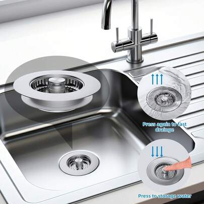 All Metal Stainless Steel 3 In 1 Kitchen Sink Drain Strainer - Anti-Rust Anti-Clogging Basket Strainer US Standard 3-1/2 Drain