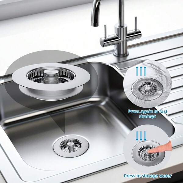 All Metal Stainless Steel 3 In 1 Kitchen Sink Drain Strainer - Anti-Rust Anti-Clogging Basket Strainer US Standard 3-1/2 Drain