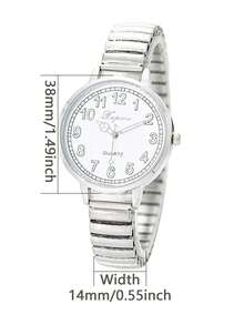 1件女士银色弹力表带时尚阿拉伯数字石英表，休闲圆形表盘腕表，适合日常佩戴，礼品 - 銀色 - 查看 6