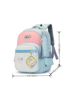 2pcs Girls' Polyester Zipper Closure Backpack With Rabbit Pattern, Suitable For School And Daily Use In Spring/Summer - Multicolor - View 2