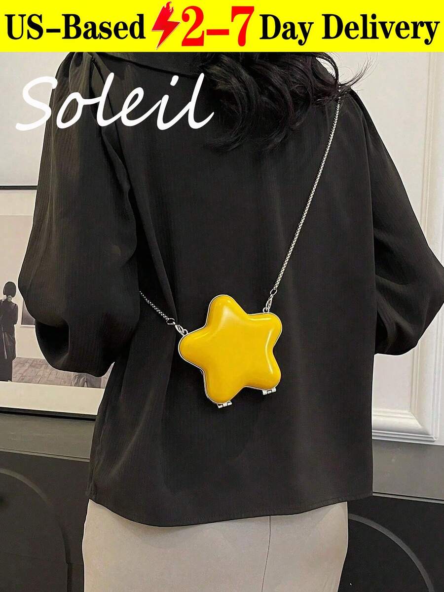 Mini Star Shaped Bag[US-Based Shipping], New European And American Fashion Personalized Lipstick/Earphone Pouch, Chain Strap Contrasting Color Design, Cute Style, Valentine's Day Gift For Friends,Star Bag,Women Solid Color Minimalist Shoulder Bag, Casual Daily Use Organizer Pouch, Fashionable Butter Yellow Bag For Women,Star Box Clutch 2026 New Evening Bag Fashionable Casual Shiny Women Shoulder & Crossbody Bag, Stars Hollow Women Bag,Fashionable Novelty Bag Heart Design Yellow Mini Chain Valentines, Fashionable Butter Yellow Bag For Women,Gifts For Women Women's Fall Clothing Winter Clothing Gift Fall Autumn Velvet Furry Party Fuzzy Plush Thanksgiving Festival Cyber Holiday Knitted Winter Valentine's Day Gift Women's Crossbody New Year Snow Warm Thermal,Mochilas,Backpack,Laptop Case,Backpacks For Women,Tote Bags For Women,Shoulder Bags For Women,Purse Accsesories,Work Bag,Carteras De Mujer Elegantes,Handbags,Id Holder,Mini Backpack,Tote Bags,Luggage Set,Purse,Travel Essential - Màu vàng - Xem 1
