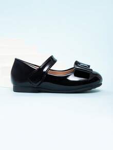 2026 Spring New Solid Color Girls/Infant Princess Style Round Toe Hook And Loop Flat Shoes - Black - View 5
