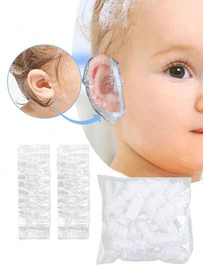 200 cái/100 cái - Nút bịt tai dùng một lần trong suốt cho bé, mũ bảo vệ tai dùng một lần bằng thun trong suốt, thích hợp cho trẻ sơ sinh, tắm rửa, bơi lội, phù hợp cho trẻ em và thanh thiếu niên.