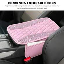 Bling Car Center Console Cover R Leater Armrest Cusion Pad Wit 2 Stoe Pocke Comtable Si Middle Console Cover  Most Veic Car Accessories Pink - 粉紅色的 - 查看 6