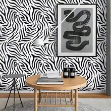 1 Roll Zebra Print Wallpaper, Classic Animal Pattern PVC Removable Covering Film, Bedroom/Studio Decorative Sticker, 17.7inX39.3in/118.1in/196.8in - Black and White - View 7