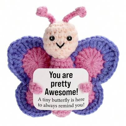 Positive Crochet Butterfly Gift For Women, Mini Handmade Emotional Inspirational Support Plush For Friends, Coworkers, Boss, Girls, Teachers On Birthday Christmas Valentines, Mother's Day, Easter, Christmas Stocking Stuffing Gifts