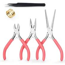 KLONKEE 5件套迷你粉色珠宝钳工具套装，包括尖嘴钳、斜口钳和长嘴钳，适合女性珠宝制作、维修和工艺制作。 - 彩色 - 查看 9