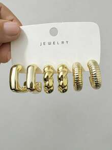 6/18pcs Fashionable Earring Set, Featuring Everlasting Flower, Water Drop, Small C-Shape, Five-Petal Flower, Butterfly Designs, Suitable For Daily And Holiday Wear. Made Of ABS Resin With UV Plated Non-Fading Gold Finish - Gold - View 4