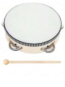 1个手持木制铃铛鼓，节奏打击乐器，带单排金属铃铛，音乐摇铃鼓，适合派对和卡拉OK - 彩色 - 查看 13