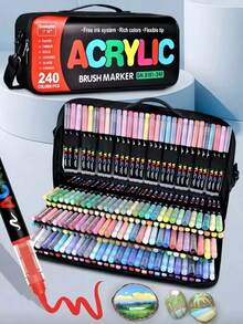 Bộ 12 bút vẽ graffiti 360 màu, bút dạ acrylic ngòi mềm, bộ màu hỗn hợp, màu chồng lớp chống thấm nước, thích hợp cho vẽ graffiti, hội họa, nghệ thuật DIY, thích hợp cho vẽ trên đá, thư pháp, làm sổ lưu niệm, viết tay, làm thiệp, giấy bìa đen, đá, trang trí Giáng sinh, gỗ, nhựa, vải bố. Được đựng trong hộp/túi quà sang trọng, món quà tuyệt vời cho học sinh nam/nữ, dịp tựu trường và Ngày Nhà giáo. - Bút dạ Acrylic đầu mềm dạng lỏng thẳng - Xem 5