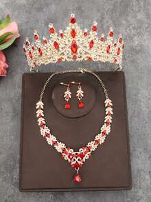 1 Set Alloy Rhinestone Queen Tiara, Elegant Princess Crown Headpiece, 1 Pair Earrings, 1 Necklace, Suitable For Daily Wear, Parties, Weddings And Gifting, Accessories - Multicolor - View 10