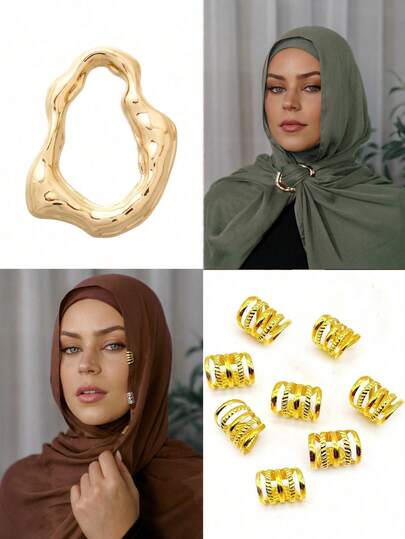 9pcs/Set New Fashionable Asymmetric Silk Scarf Clips + Seamless Muslim Hijab Clips
