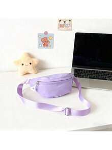 1pc Zipper Closure Waist Bag For Teenagers, Nylon Crossbody Fanny Pack, Casual Backpack - 720# Solid Color - View 7